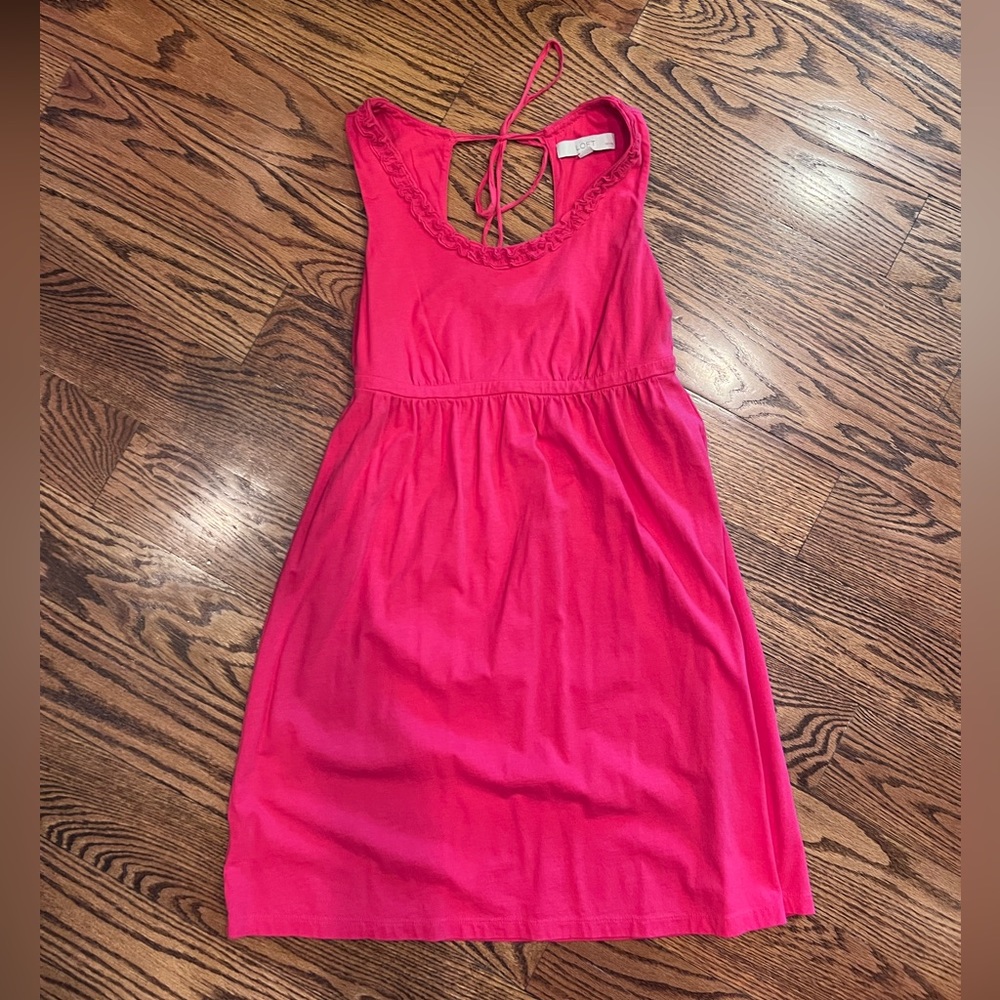 LOFT Bright Pink Sleeveless Midi Dress with Tie-Back